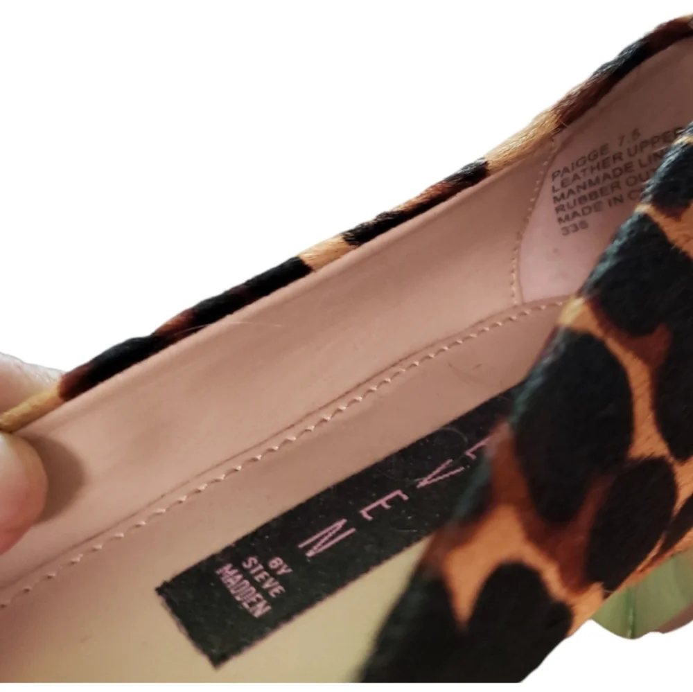 Steven Paigge Leopard Calfskin Flats Gold Heel  Animal Mob Wife Leather Size 7.5